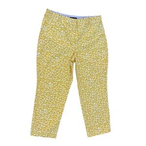 Talbots Women's Cropped Yellow Printed Pants Size 12 Stretch Bright Work Career